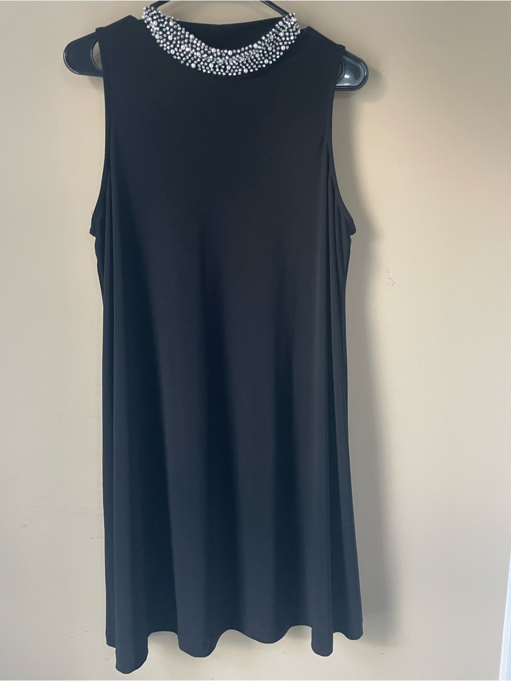 Tahari Black Sleeveless Dress with Embellished Pearl Collar